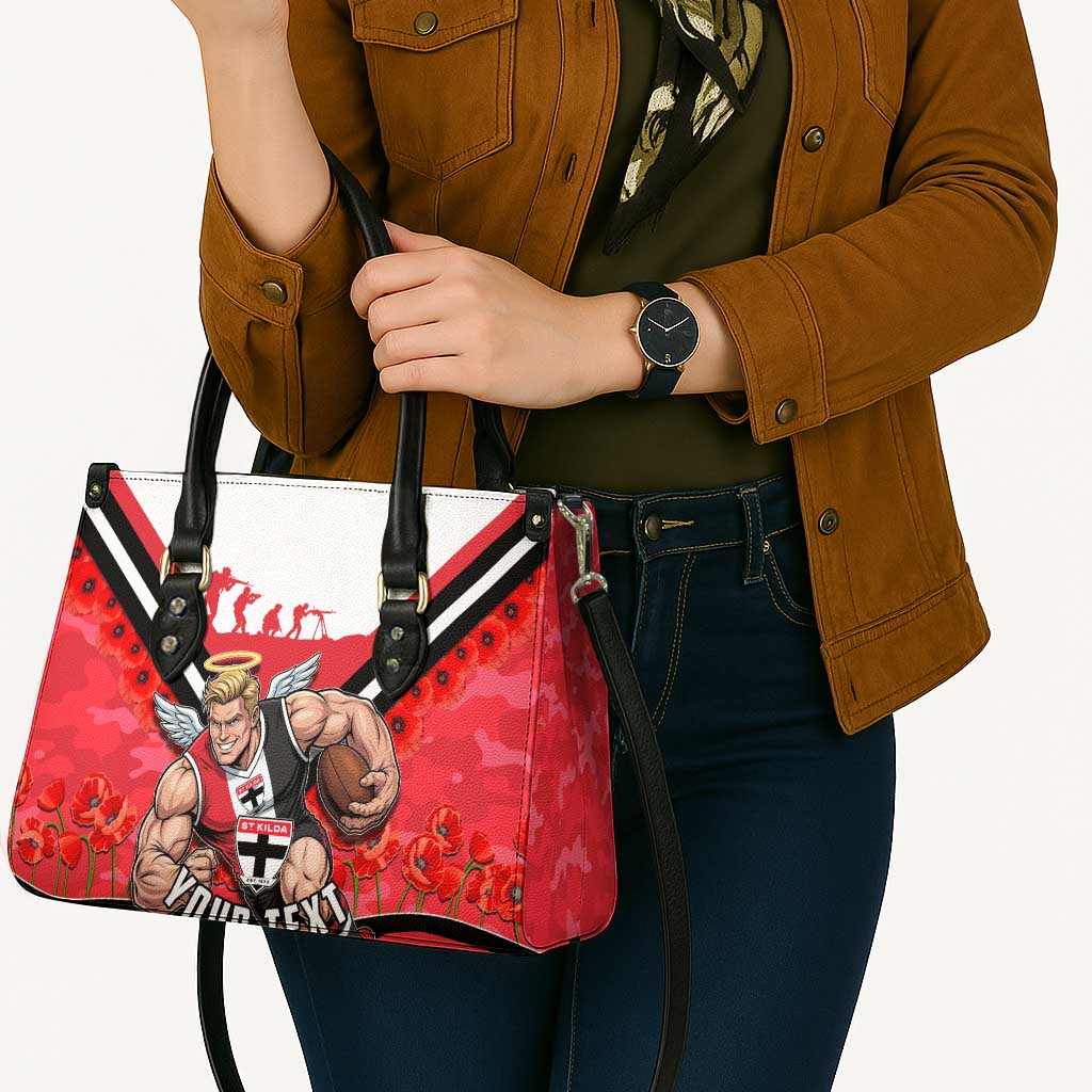 Personalised St Kilda Saints ANZAC Leather Bag Military Remembrance Australian Football Mascot Camouflage