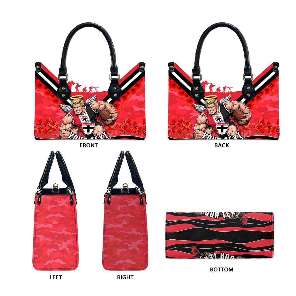 Personalised St Kilda Saints ANZAC Leather Bag Military Remembrance Australian Football Mascot Camouflage