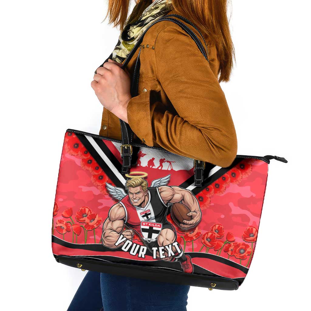 Personalised St Kilda Saints ANZAC Leather Tote Bag Military Remembrance Australian Football Mascot Camouflage