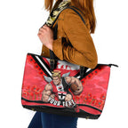 Personalised St Kilda Saints ANZAC Leather Tote Bag Military Remembrance Australian Football Mascot Camouflage