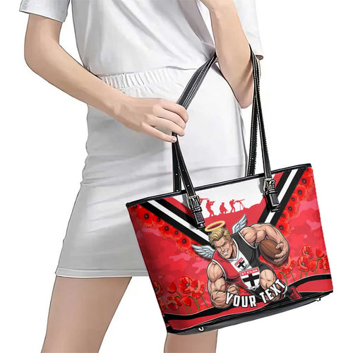 Personalised St Kilda Saints ANZAC Leather Tote Bag Military Remembrance Australian Football Mascot Camouflage