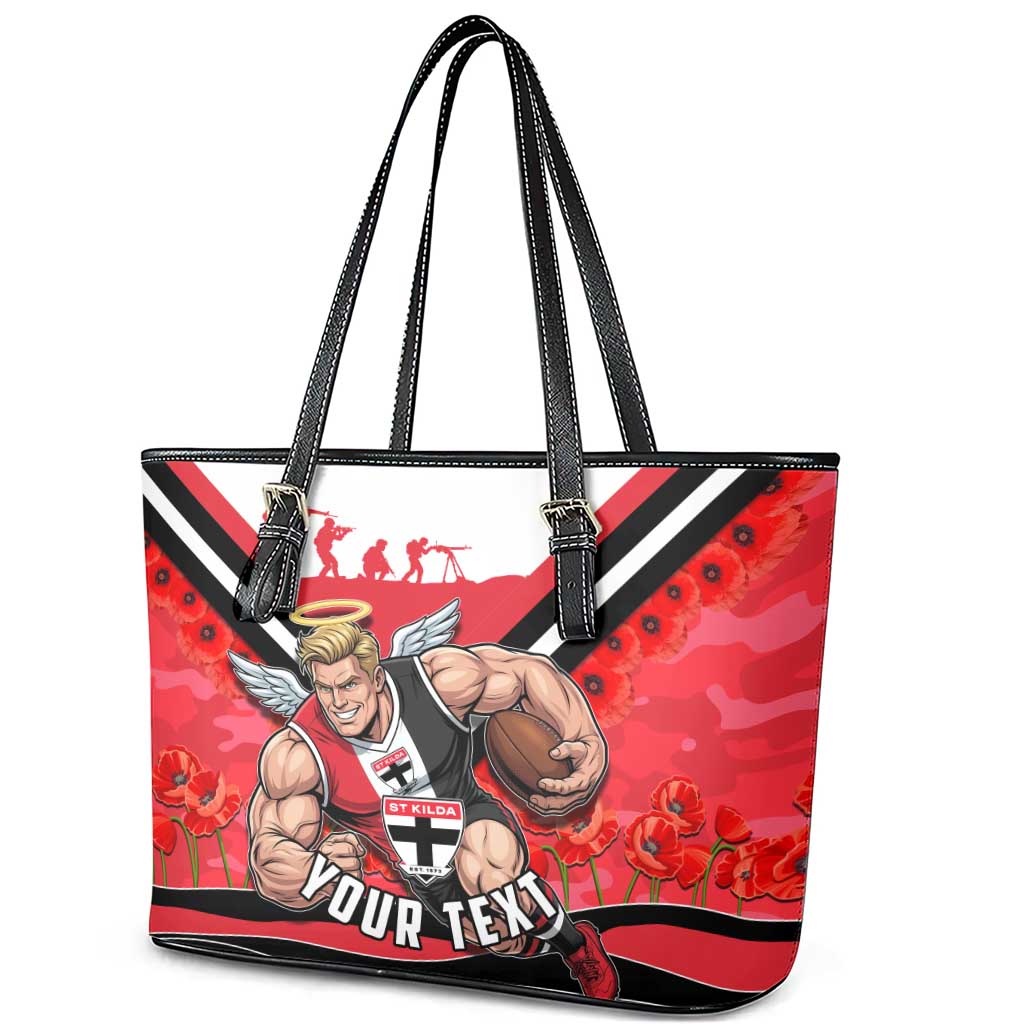 Personalised St Kilda Saints ANZAC Leather Tote Bag Military Remembrance Australian Football Mascot Camouflage