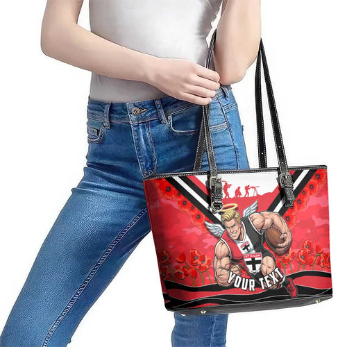 Personalised St Kilda Saints ANZAC Leather Tote Bag Military Remembrance Australian Football Mascot Camouflage