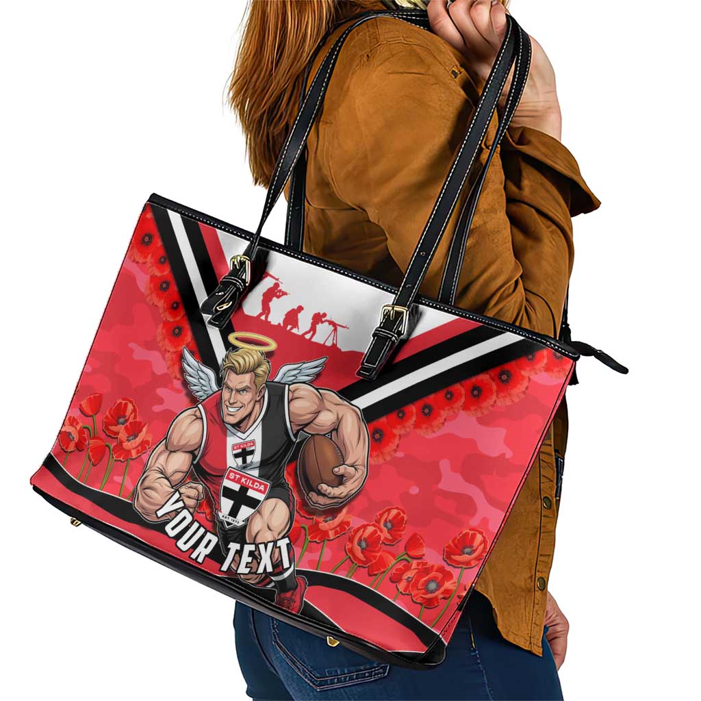Personalised St Kilda Saints ANZAC Leather Tote Bag Military Remembrance Australian Football Mascot Camouflage