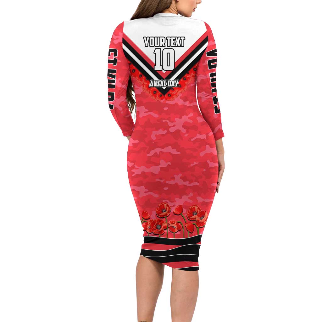 Personalised St Kilda Saints ANZAC Long Sleeve Bodycon Dress Military Remembrance Australian Football Mascot Camouflage