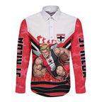 Personalised St Kilda Saints ANZAC Long Sleeve Button Shirt Military Remembrance Australian Football Mascot Camouflage