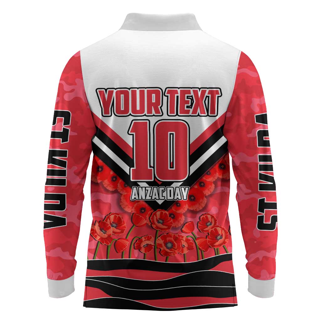Personalised St Kilda Saints ANZAC Long Sleeve Polo Shirt Military Remembrance Australian Football Mascot Camouflage