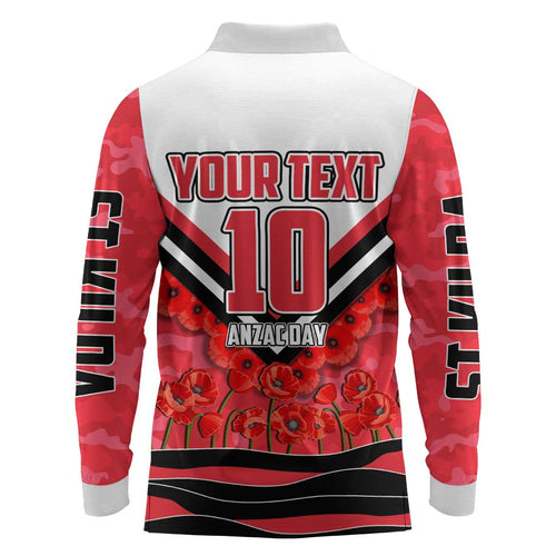 Personalised St Kilda Saints ANZAC Long Sleeve Polo Shirt Military Remembrance Australian Football Mascot Camouflage