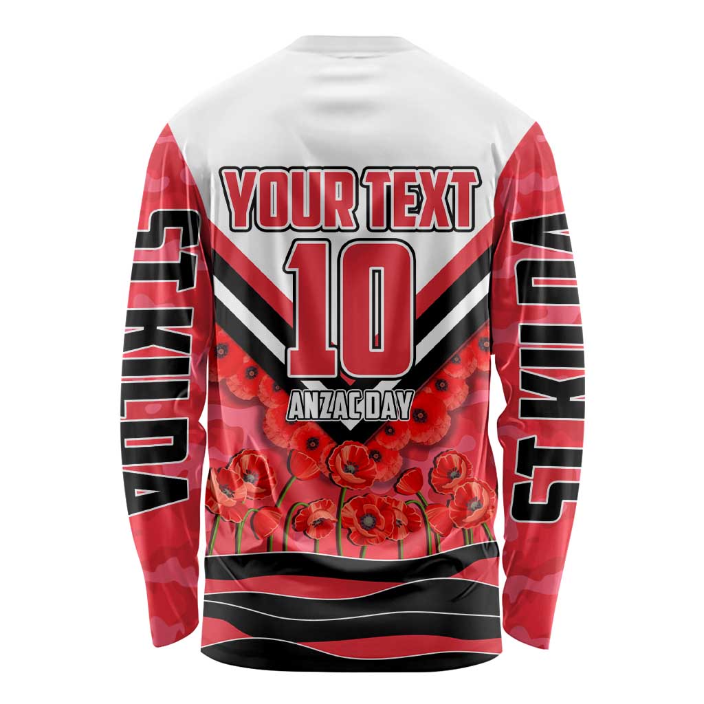 Personalised St Kilda Saints ANZAC Long Sleeve Shirt Military Remembrance Australian Football Mascot Camouflage