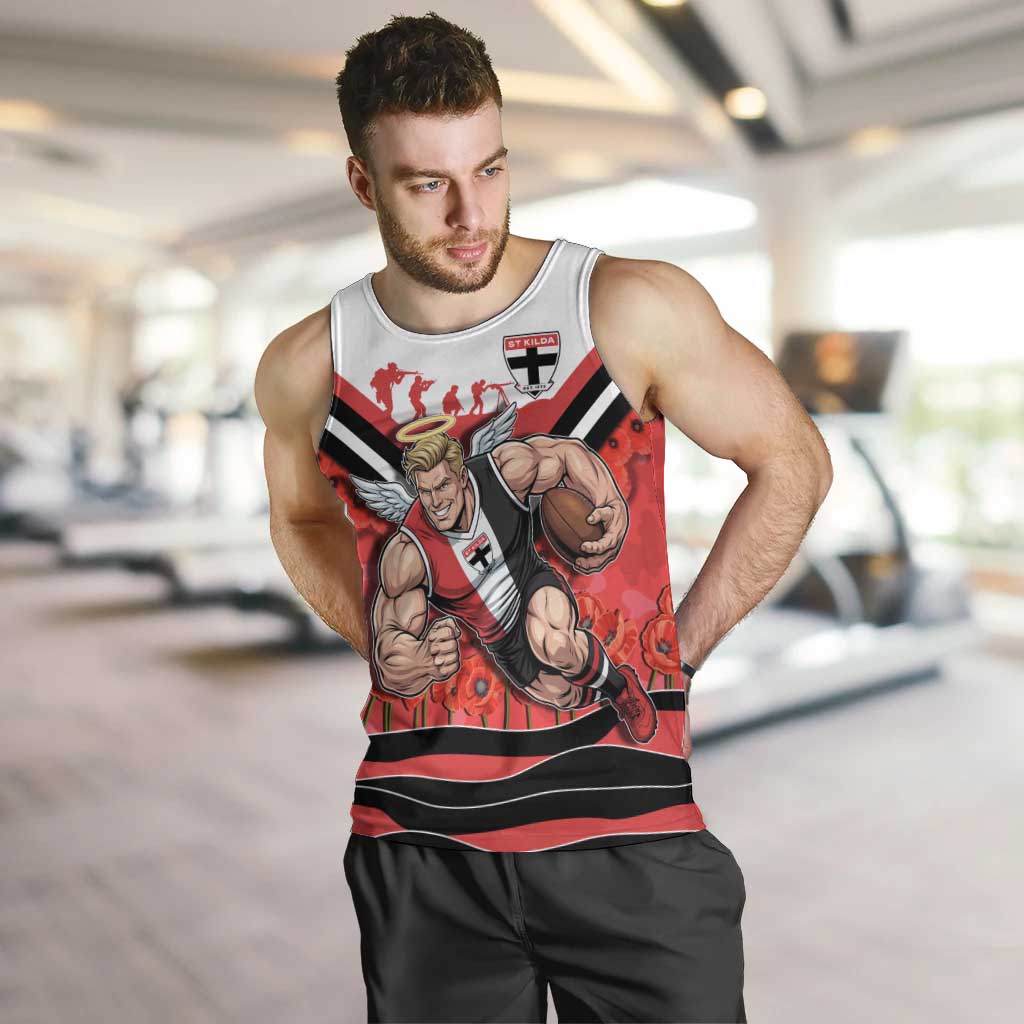 Personalised St Kilda Saints ANZAC Men Tank Top Military Remembrance Australian Football Mascot Camouflage