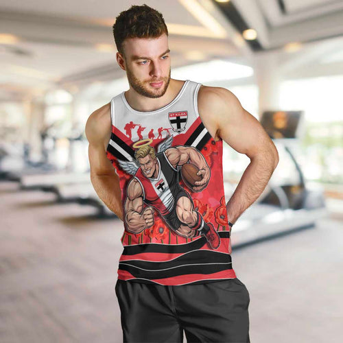 Personalised St Kilda Saints ANZAC Men Tank Top Military Remembrance Australian Football Mascot Camouflage