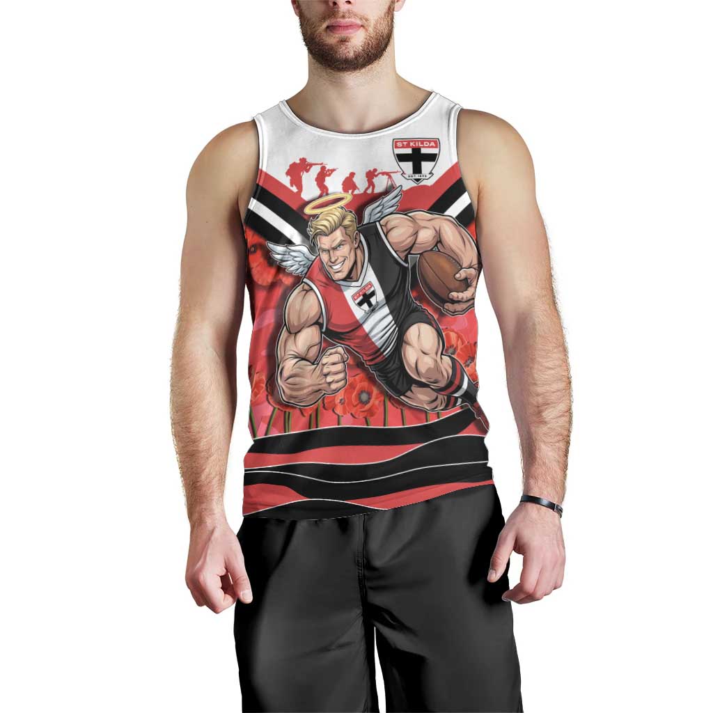 Personalised St Kilda Saints ANZAC Men Tank Top Military Remembrance Australian Football Mascot Camouflage
