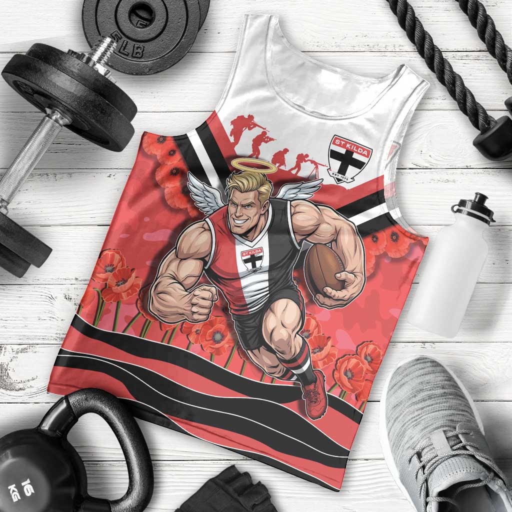 Personalised St Kilda Saints ANZAC Men Tank Top Military Remembrance Australian Football Mascot Camouflage