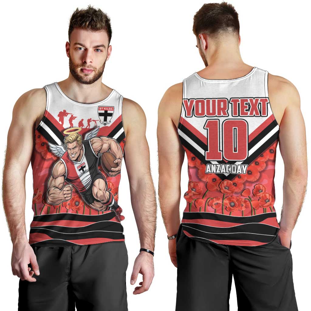 Personalised St Kilda Saints ANZAC Men Tank Top Military Remembrance Australian Football Mascot Camouflage