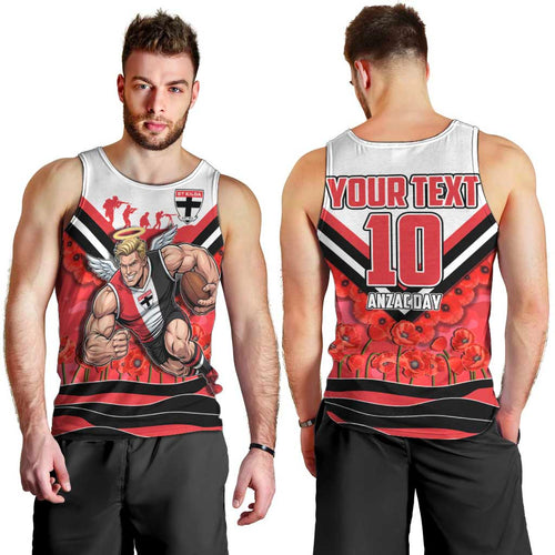 Personalised St Kilda Saints ANZAC Men Tank Top Military Remembrance Australian Football Mascot Camouflage
