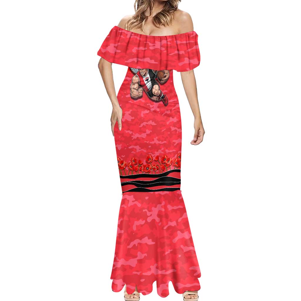 Personalised St Kilda Saints ANZAC Mermaid Dress Military Remembrance Australian Football Mascot Camouflage