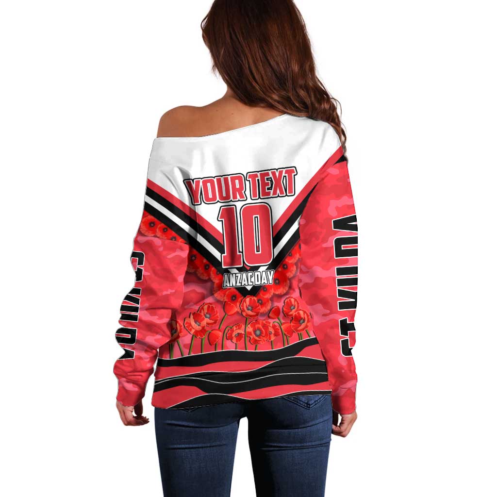 Personalised St Kilda Saints ANZAC Off Shoulder Sweater Military Remembrance Australian Football Mascot Camouflage