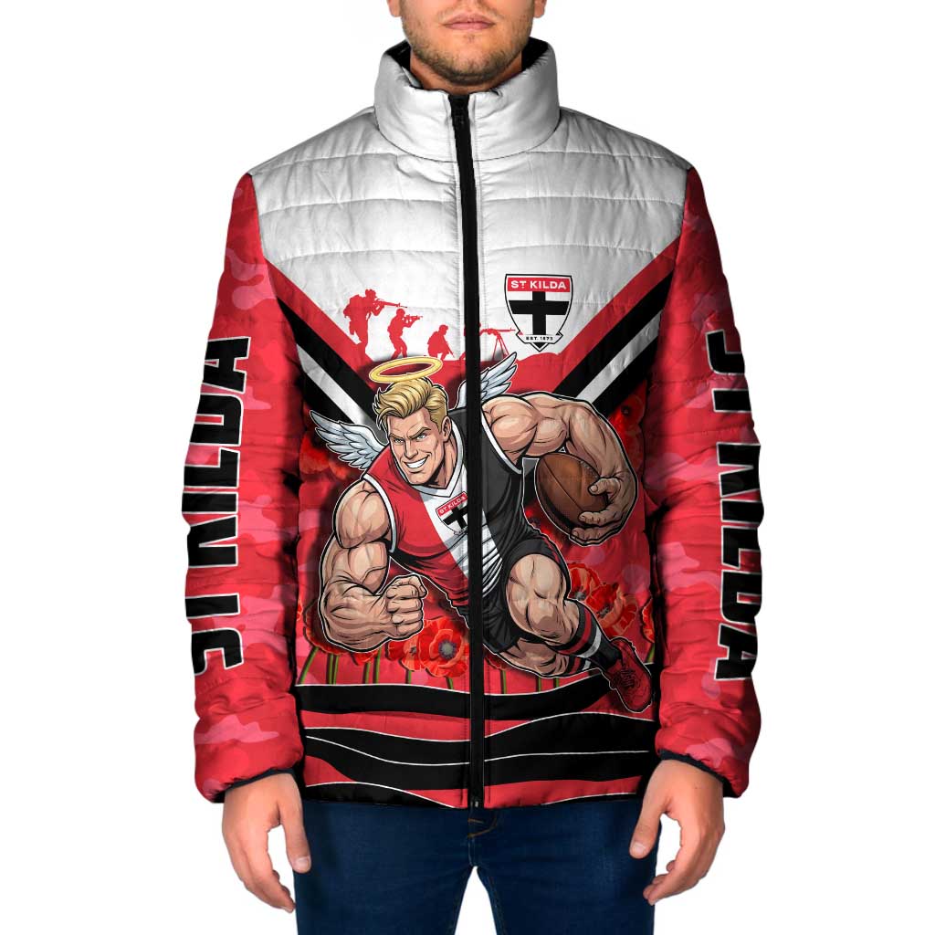 Personalised St Kilda Saints ANZAC Padded Jacket Military Remembrance Australian Football Mascot Camouflage