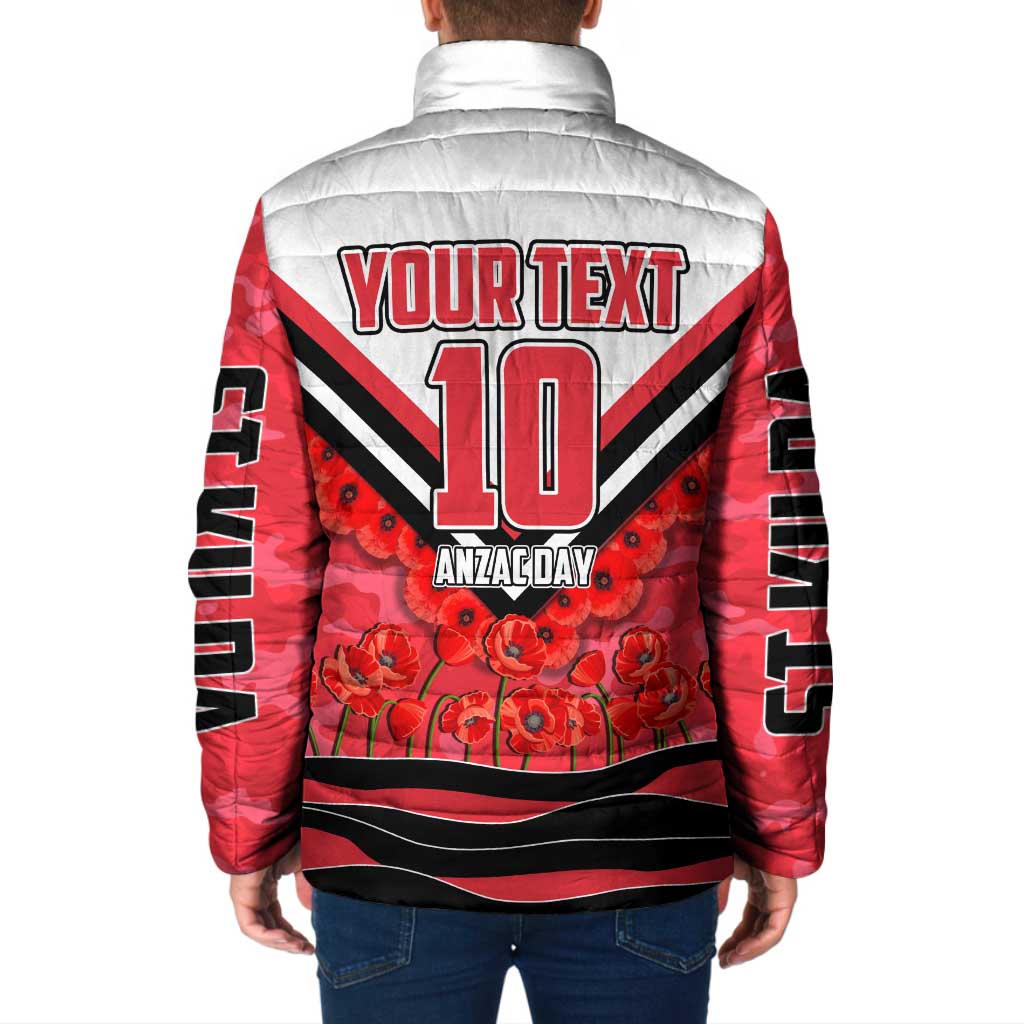 Personalised St Kilda Saints ANZAC Padded Jacket Military Remembrance Australian Football Mascot Camouflage