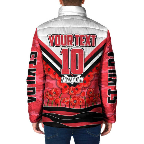 Personalised St Kilda Saints ANZAC Padded Jacket Military Remembrance Australian Football Mascot Camouflage