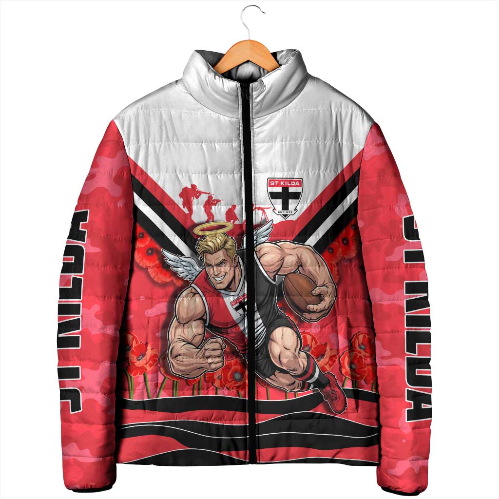 Personalised St Kilda Saints ANZAC Padded Jacket Military Remembrance Australian Football Mascot Camouflage