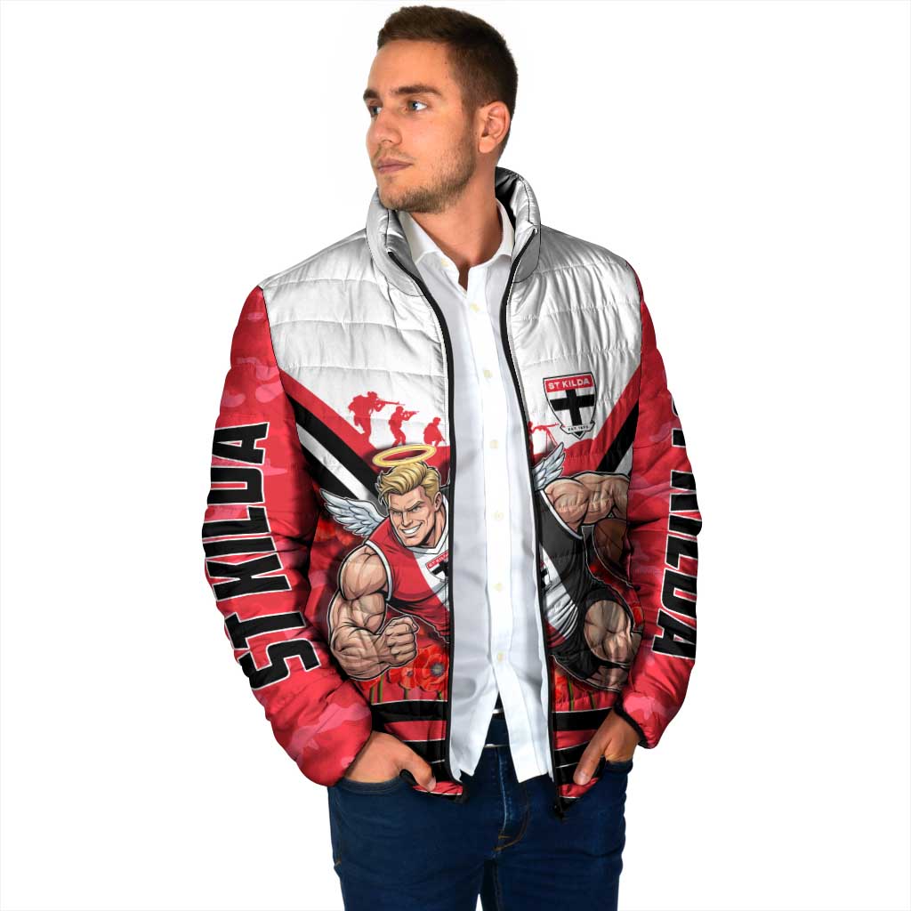 Personalised St Kilda Saints ANZAC Padded Jacket Military Remembrance Australian Football Mascot Camouflage