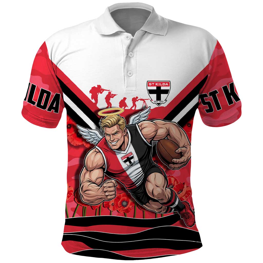 Personalised St Kilda Saints ANZAC Polo Shirt Military Remembrance Australian Football Mascot Camouflage