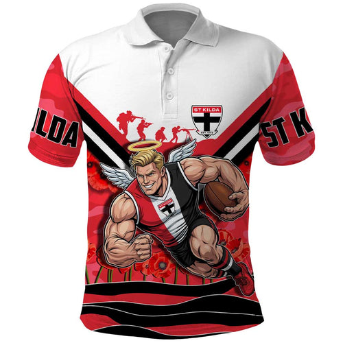 Personalised St Kilda Saints ANZAC Polo Shirt Military Remembrance Australian Football Mascot Camouflage