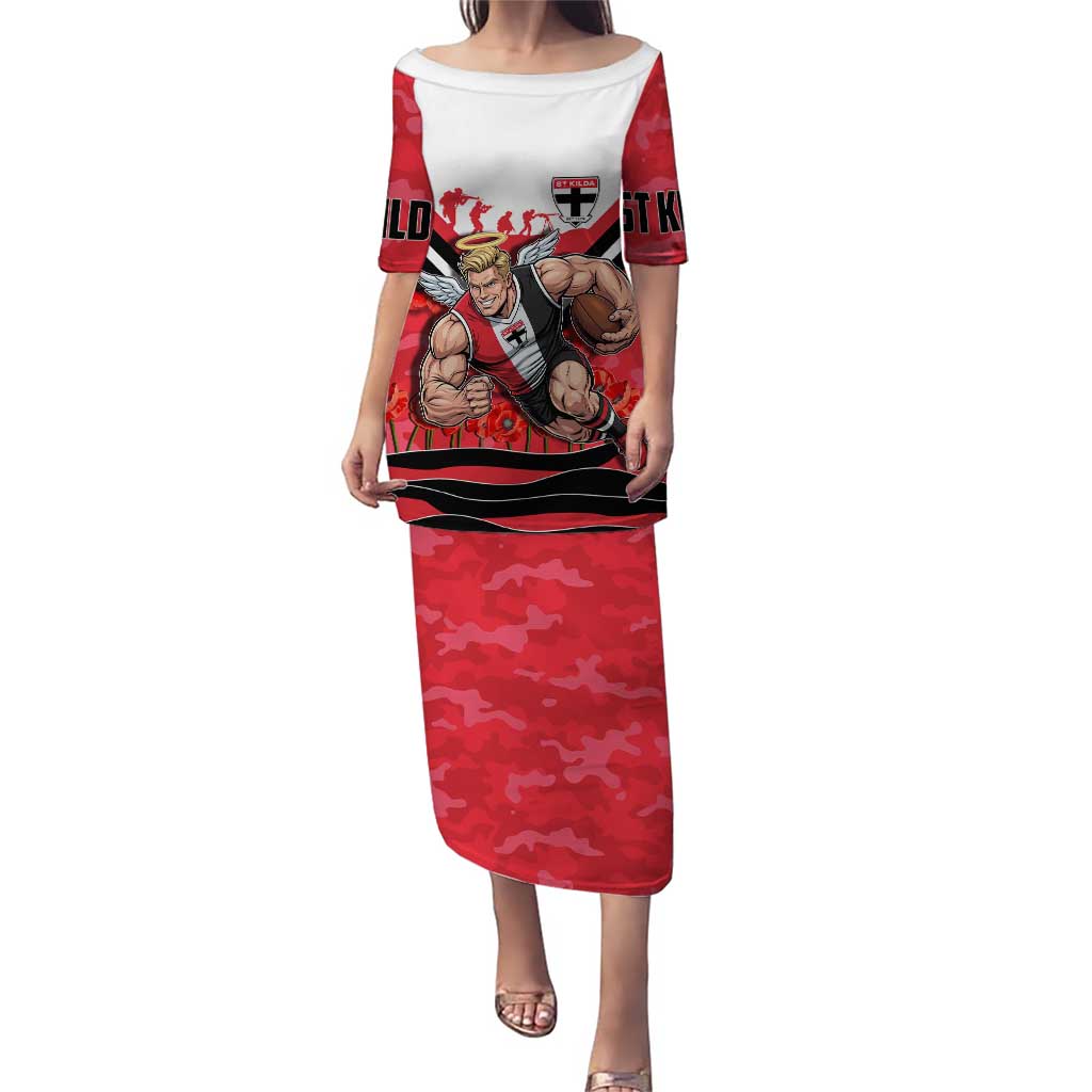 Personalised St Kilda Saints ANZAC Puletasi Military Remembrance Australian Football Mascot Camouflage