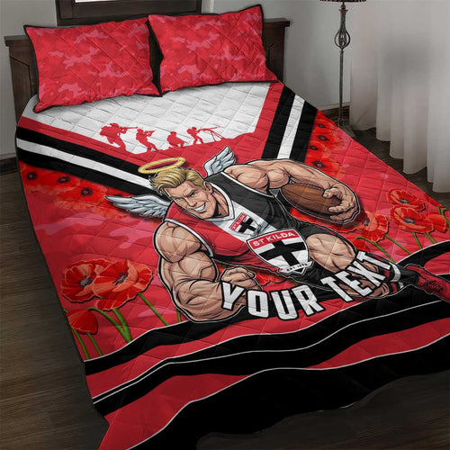 Personalised St Kilda Saints ANZAC Quilt Bed Set Military Remembrance Australian Football Mascot Camouflage