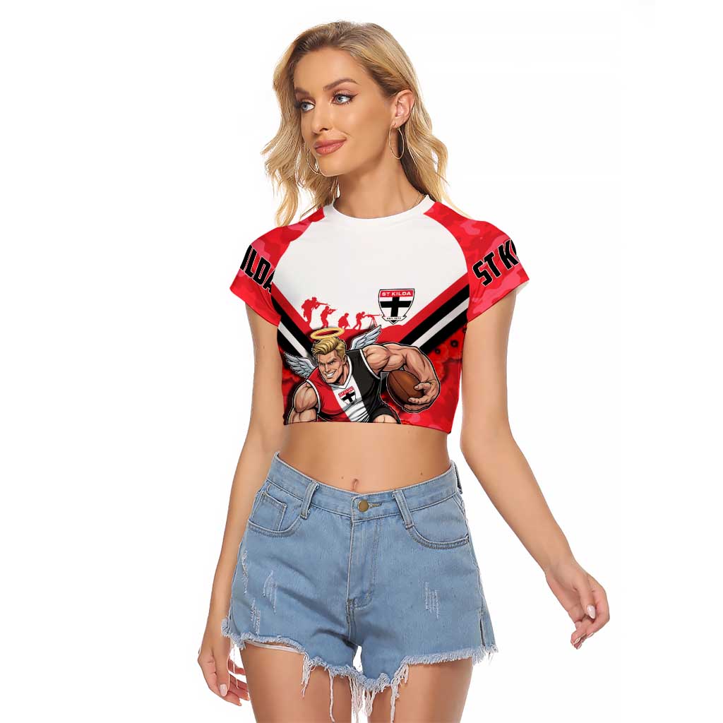 Personalised St Kilda Saints ANZAC Raglan Cropped T Shirt Military Remembrance Australian Football Mascot Camouflage