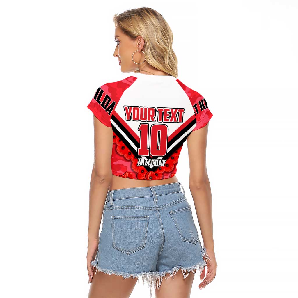 Personalised St Kilda Saints ANZAC Raglan Cropped T Shirt Military Remembrance Australian Football Mascot Camouflage