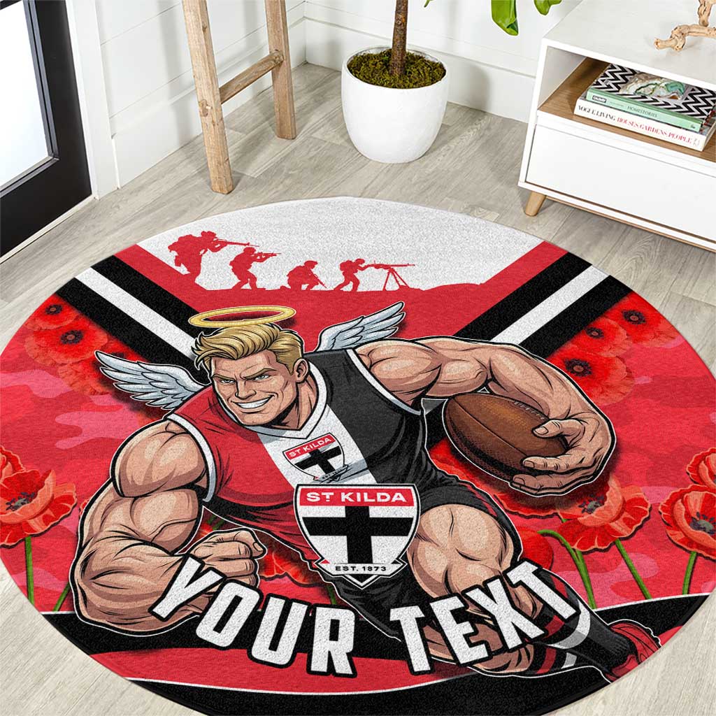 Personalised St Kilda Saints ANZAC Round Carpet Military Remembrance Australian Football Mascot Camouflage