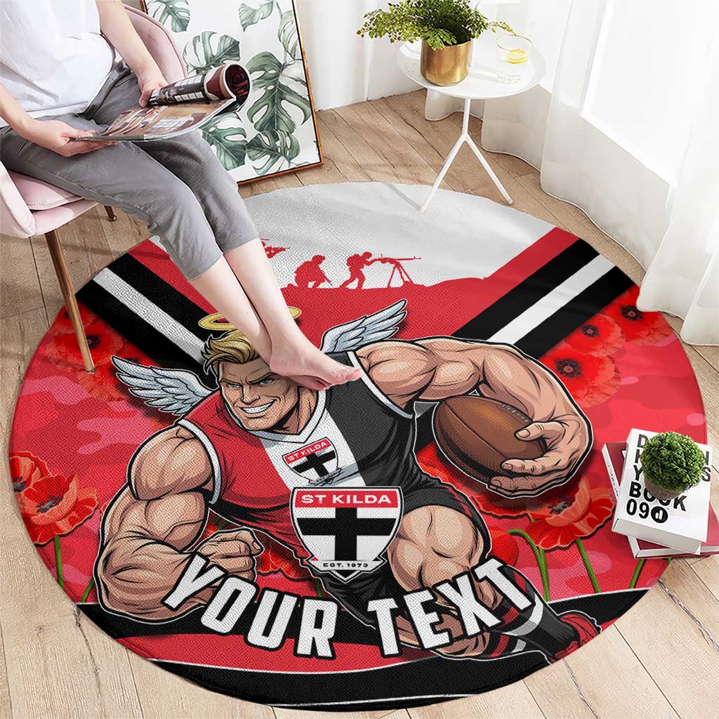 Personalised St Kilda Saints ANZAC Round Carpet Military Remembrance Australian Football Mascot Camouflage