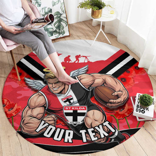 Personalised St Kilda Saints ANZAC Round Carpet Military Remembrance Australian Football Mascot Camouflage