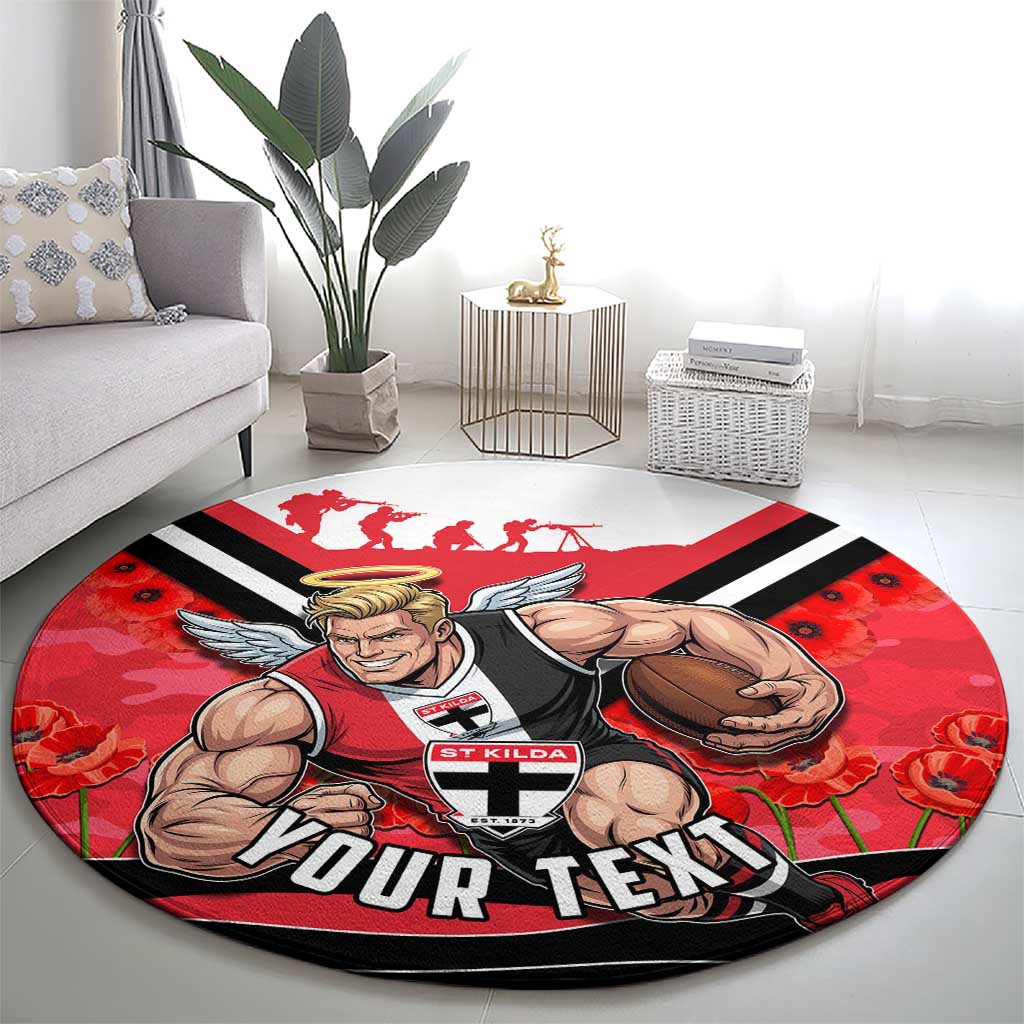 Personalised St Kilda Saints ANZAC Round Carpet Military Remembrance Australian Football Mascot Camouflage