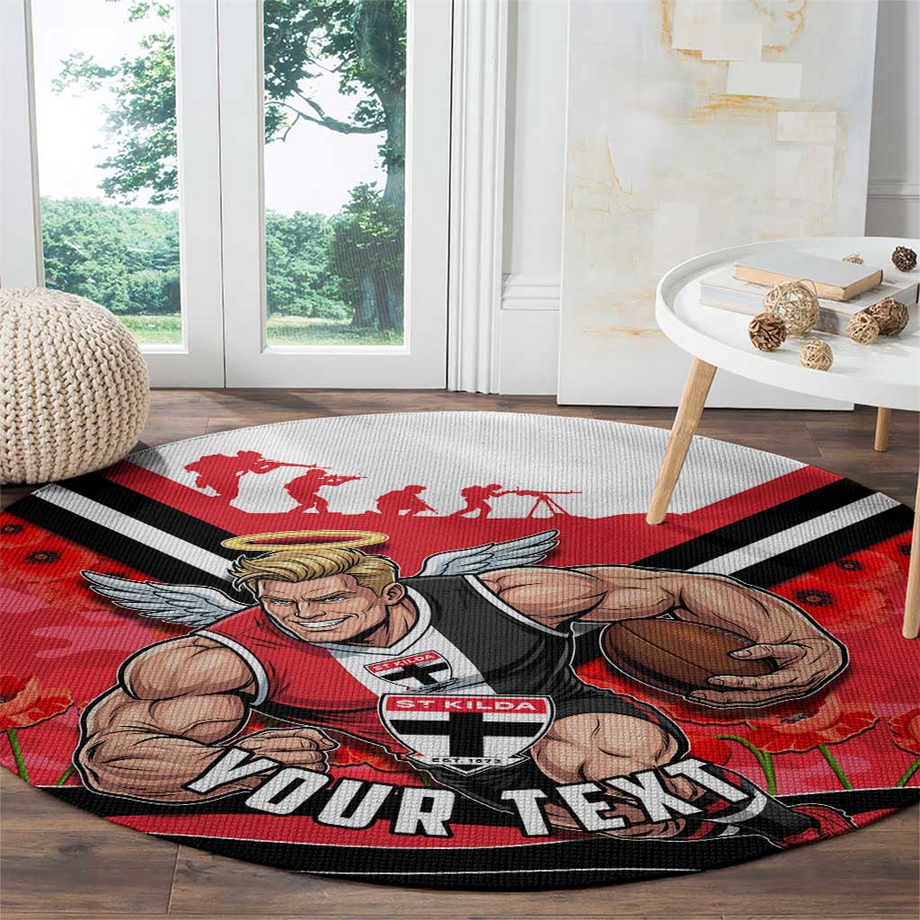 Personalised St Kilda Saints ANZAC Round Carpet Military Remembrance Australian Football Mascot Camouflage
