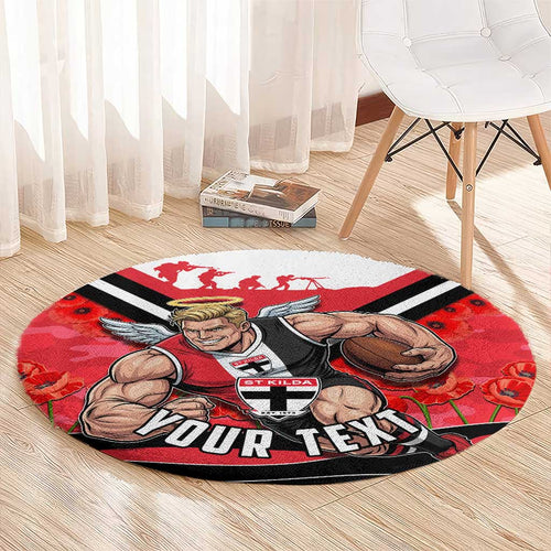 Personalised St Kilda Saints ANZAC Round Carpet Military Remembrance Australian Football Mascot Camouflage
