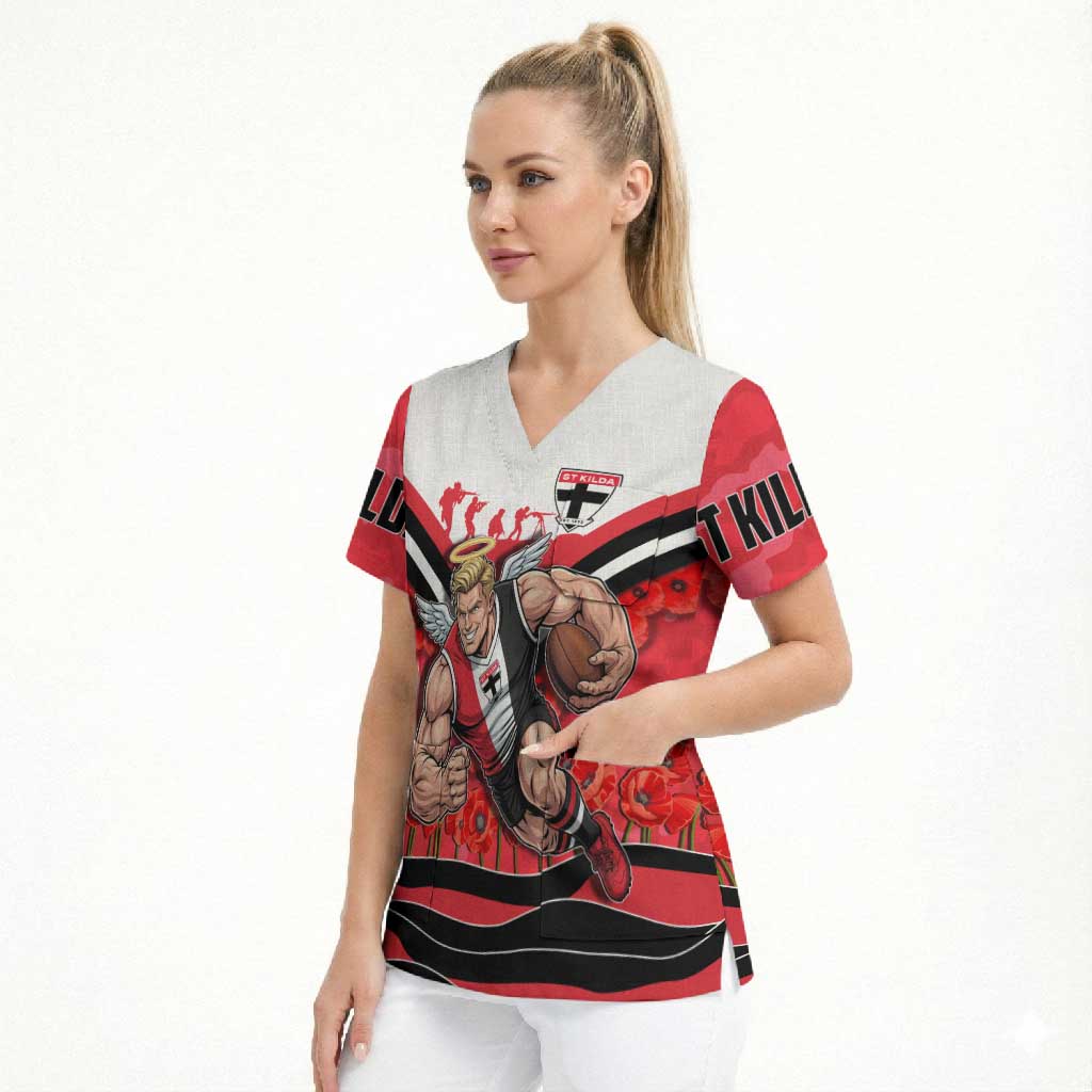 Personalised St Kilda Saints ANZAC Scrub Top Military Remembrance Australian Football Mascot Camouflage