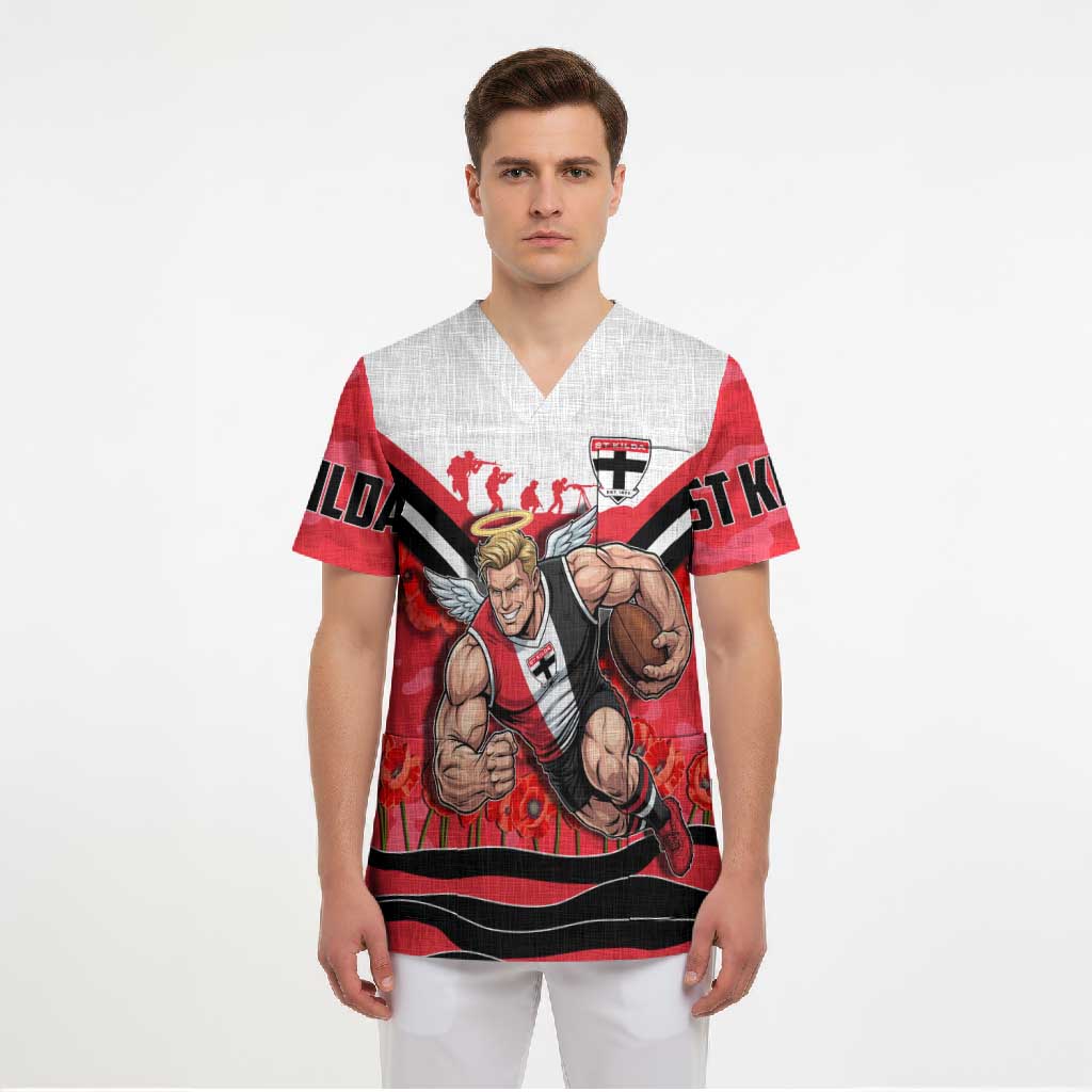 Personalised St Kilda Saints ANZAC Scrub Top Military Remembrance Australian Football Mascot Camouflage