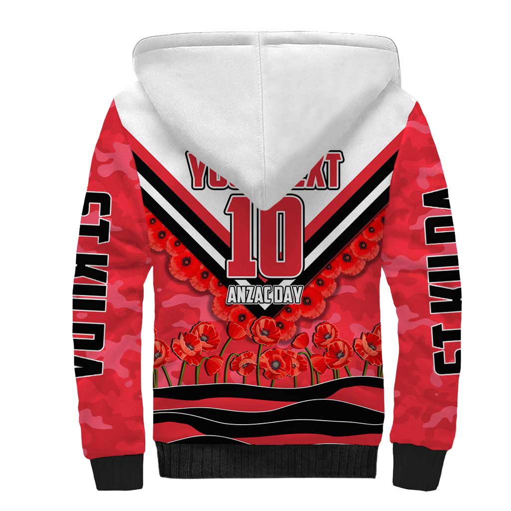Personalised St Kilda Saints ANZAC Sherpa Hoodie Military Remembrance Australian Football Mascot Camouflage