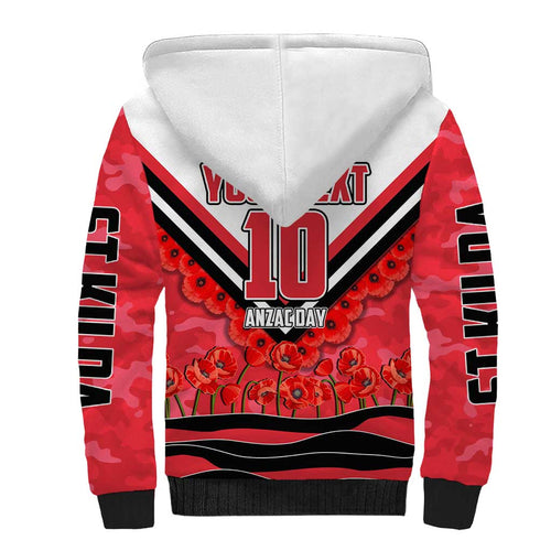 Personalised St Kilda Saints ANZAC Sherpa Hoodie Military Remembrance Australian Football Mascot Camouflage