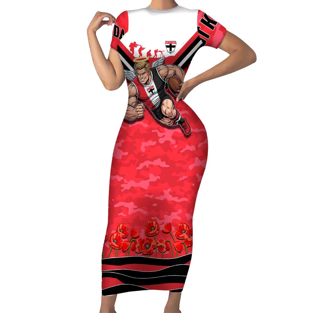 Personalised St Kilda Saints ANZAC Short Sleeve Bodycon Dress Military Remembrance Australian Football Mascot Camouflage