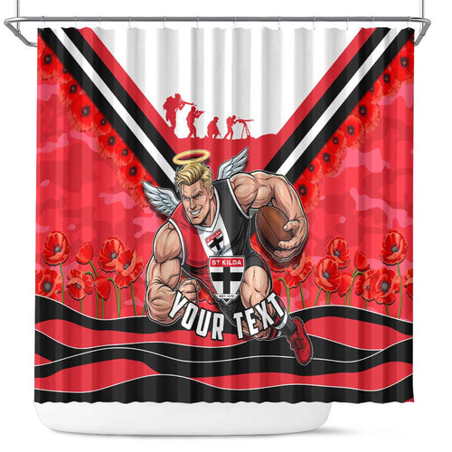 Personalised St Kilda Saints ANZAC Shower Curtain Military Remembrance Australian Football Mascot Camouflage