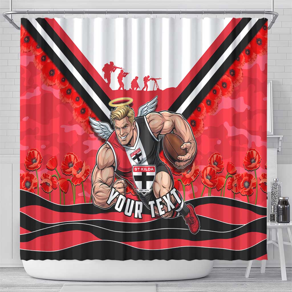 Personalised St Kilda Saints ANZAC Shower Curtain Military Remembrance Australian Football Mascot Camouflage