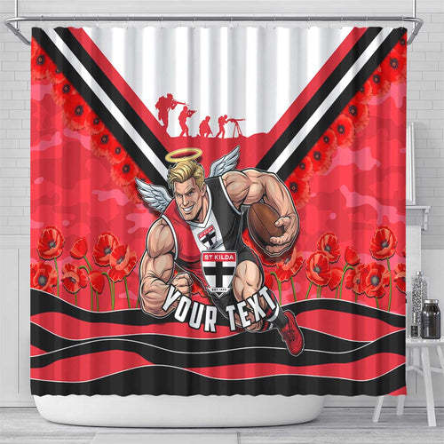Personalised St Kilda Saints ANZAC Shower Curtain Military Remembrance Australian Football Mascot Camouflage
