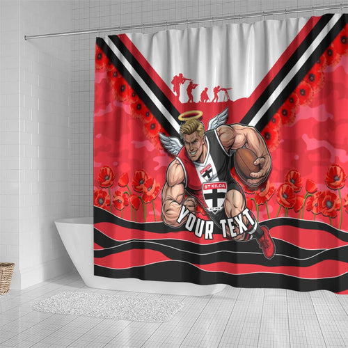 Personalised St Kilda Saints ANZAC Shower Curtain Military Remembrance Australian Football Mascot Camouflage