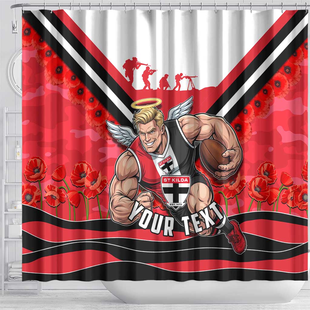 Personalised St Kilda Saints ANZAC Shower Curtain Military Remembrance Australian Football Mascot Camouflage