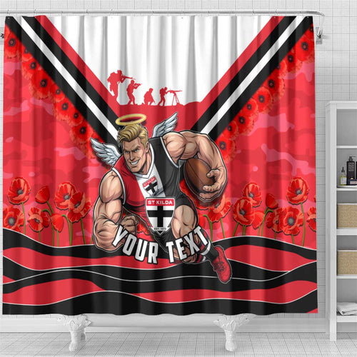 Personalised St Kilda Saints ANZAC Shower Curtain Military Remembrance Australian Football Mascot Camouflage