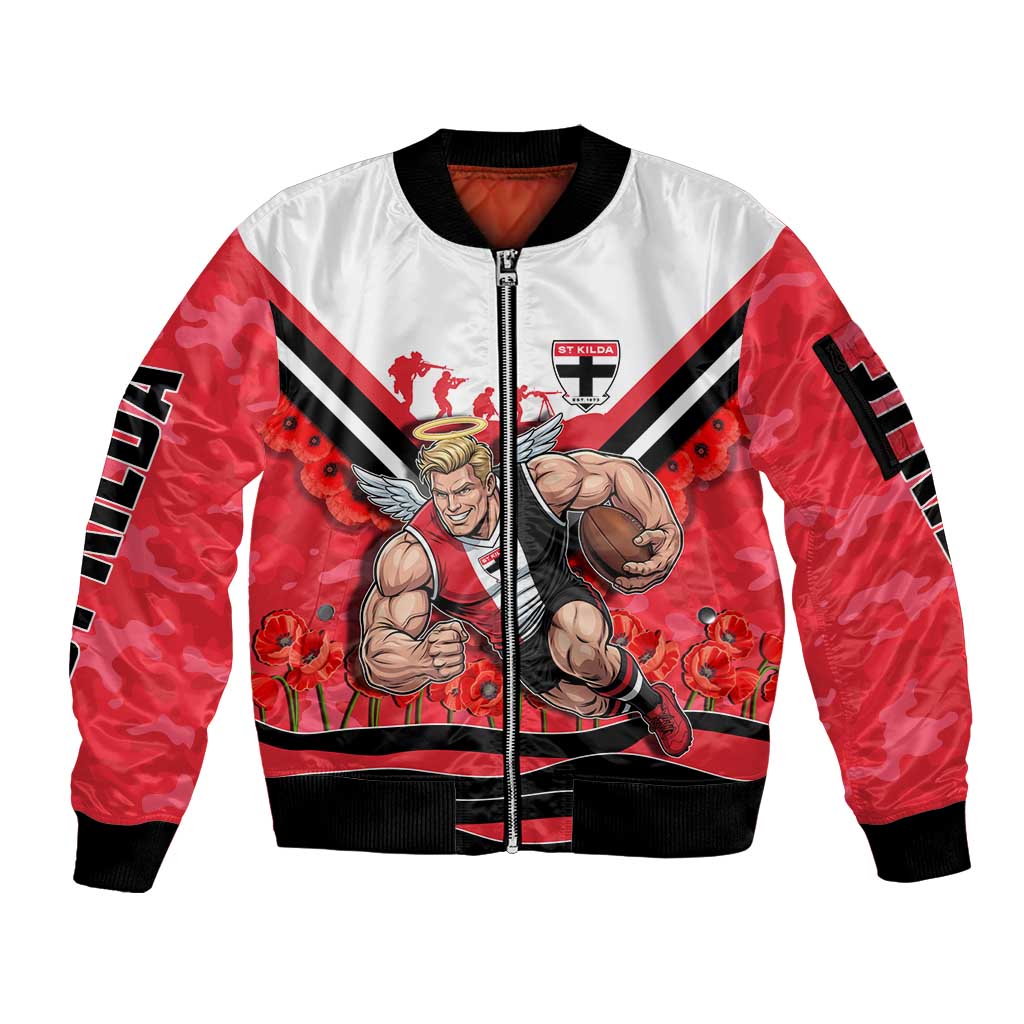 Personalised St Kilda Saints ANZAC Sleeve Zip Bomber Jacket Military Remembrance Australian Football Mascot Camouflage